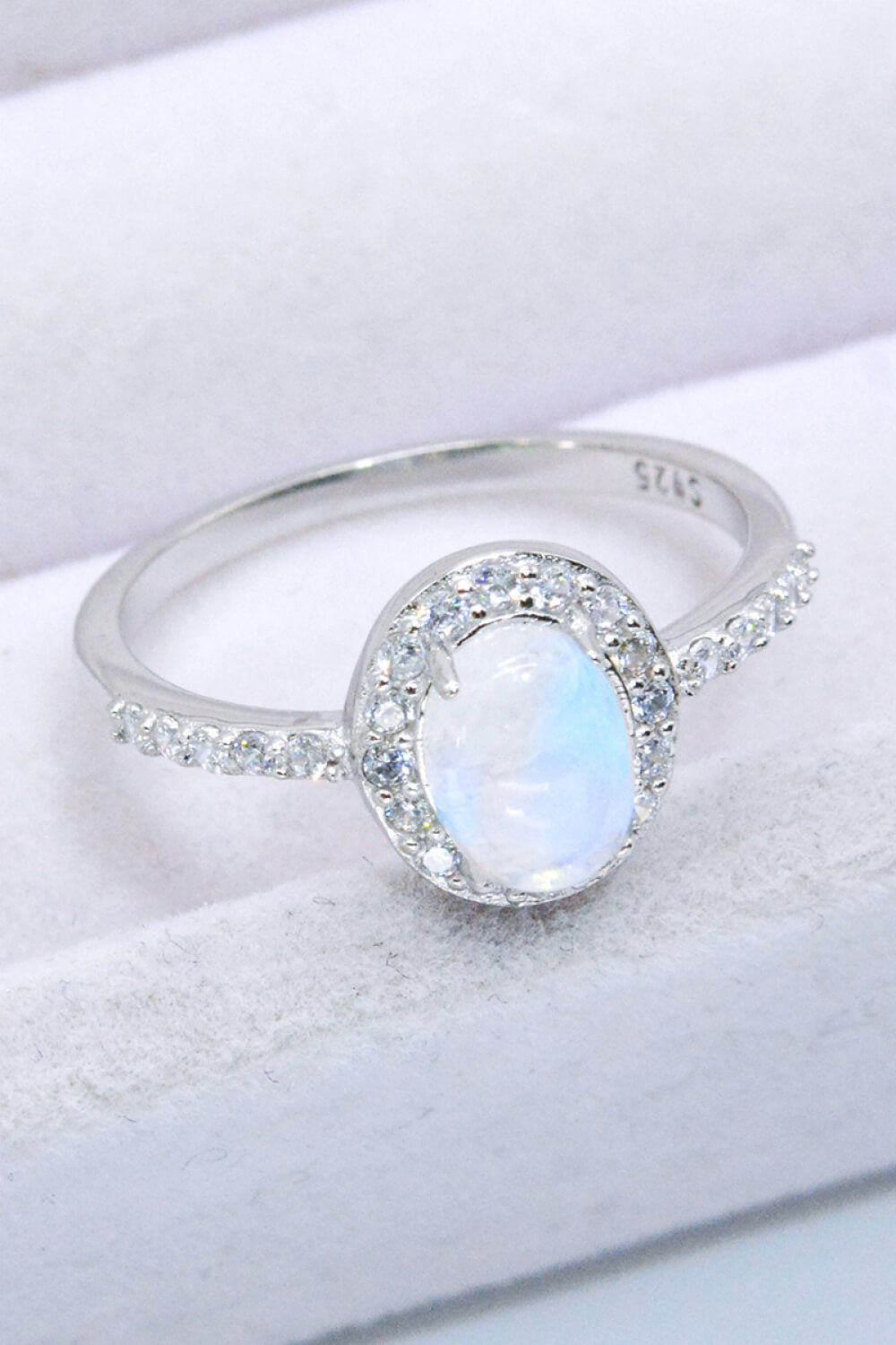 Sterling Silver Natural Moonstone Halo Ring