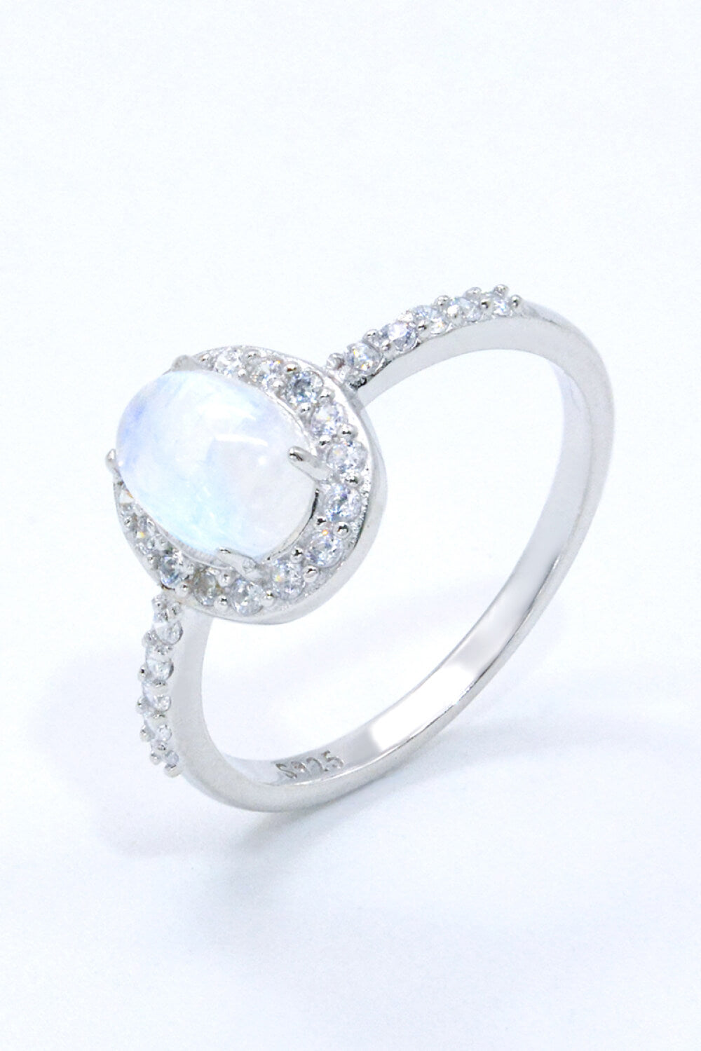 Sterling Silver Natural Moonstone Halo Ring