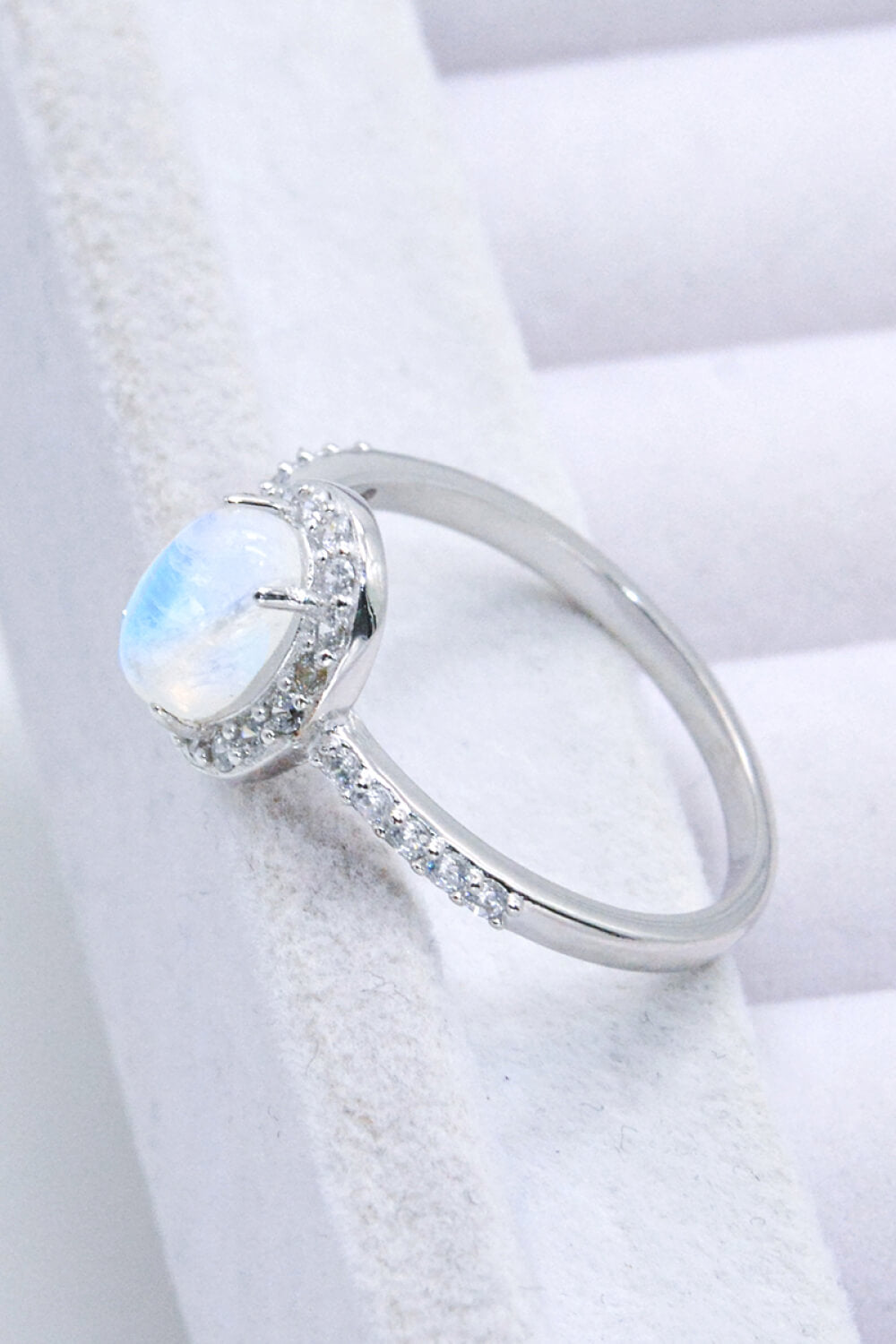 Sterling Silver Natural Moonstone Halo Ring