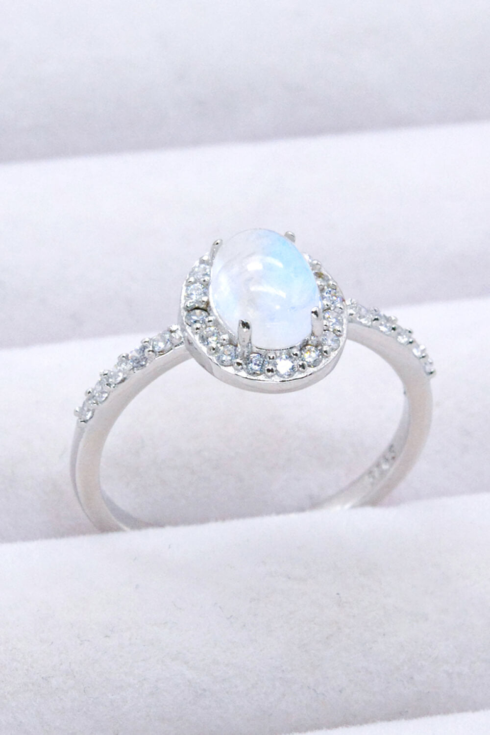 Sterling Silver Natural Moonstone Halo Ring