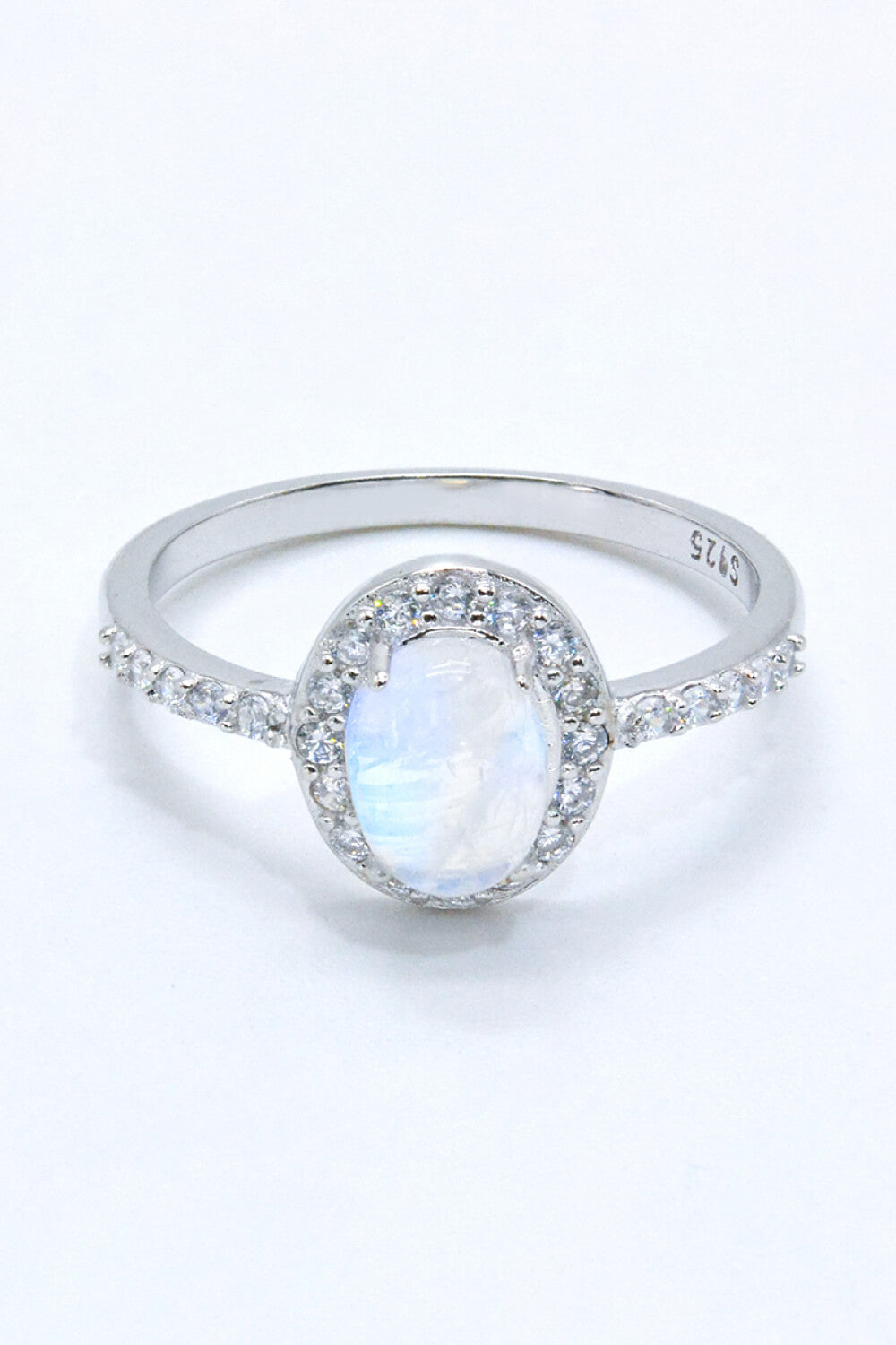 Sterling Silver Natural Moonstone Halo Ring