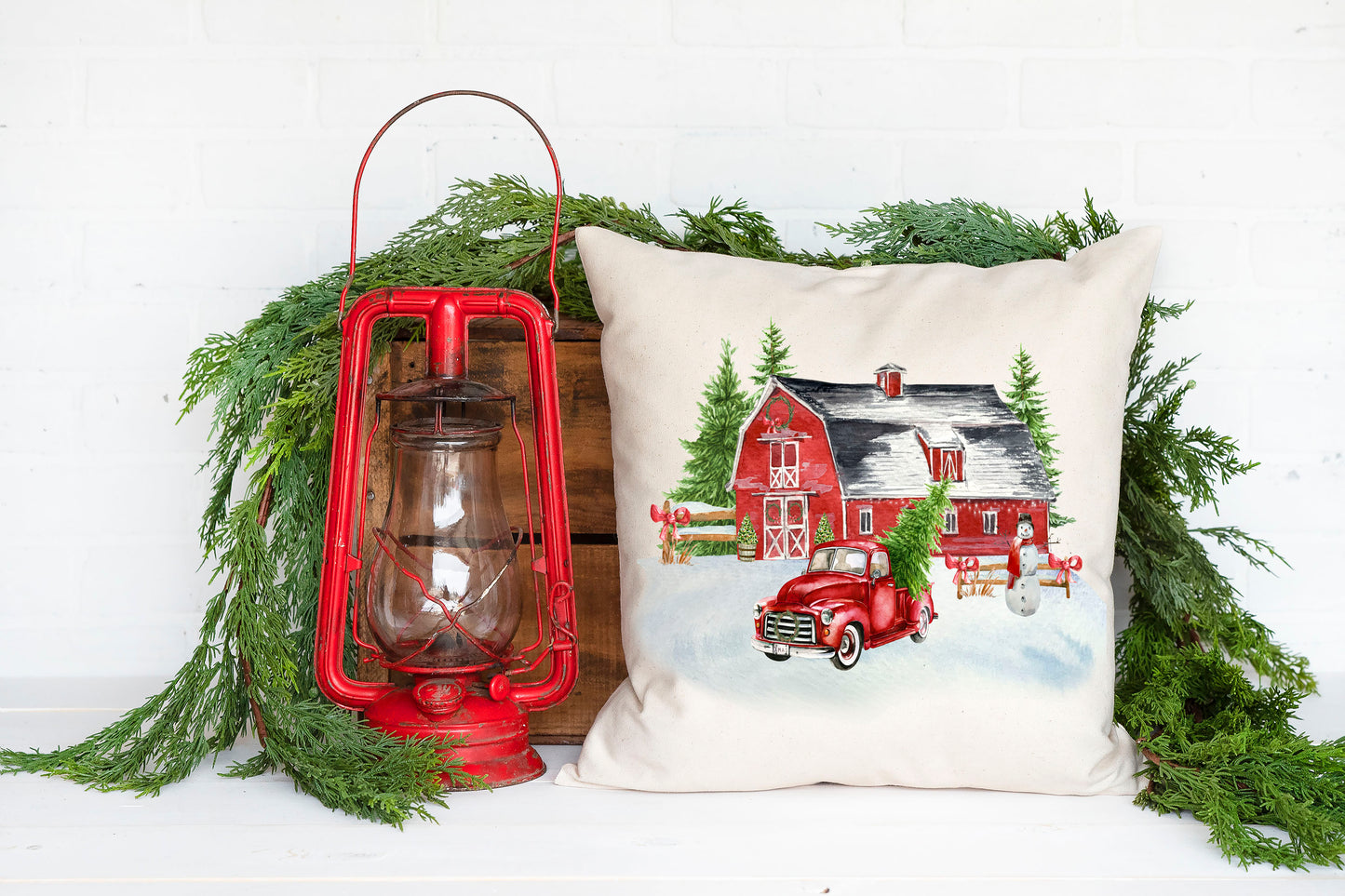 Red Barn & Truck Pillow