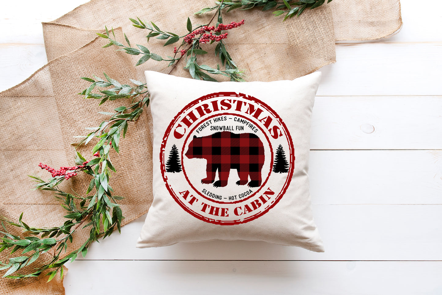 Black & Red Buffalo Bear Cabin Pillow