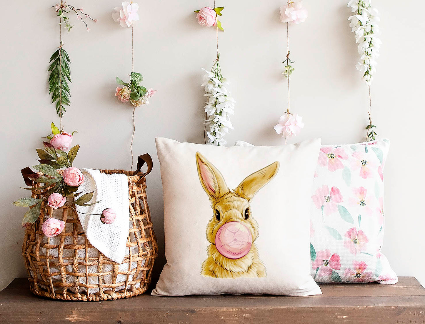 Bubble Gum Bunny Pillow Cover