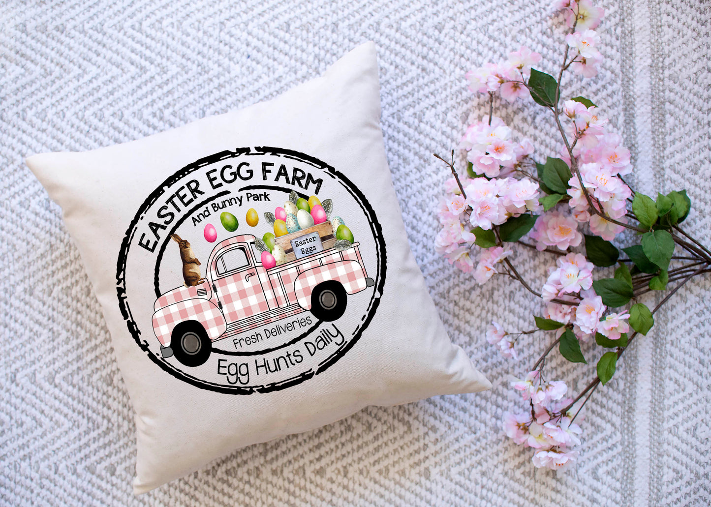 Easter Egg Hunt Truck Pillow Cover