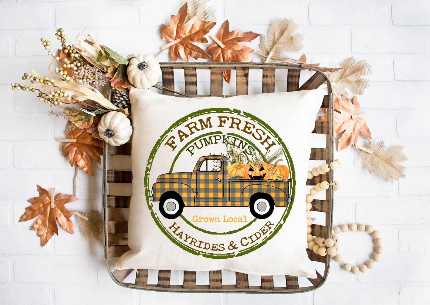 Farm Fresh Pumpkins Orange Buffalo Pillow