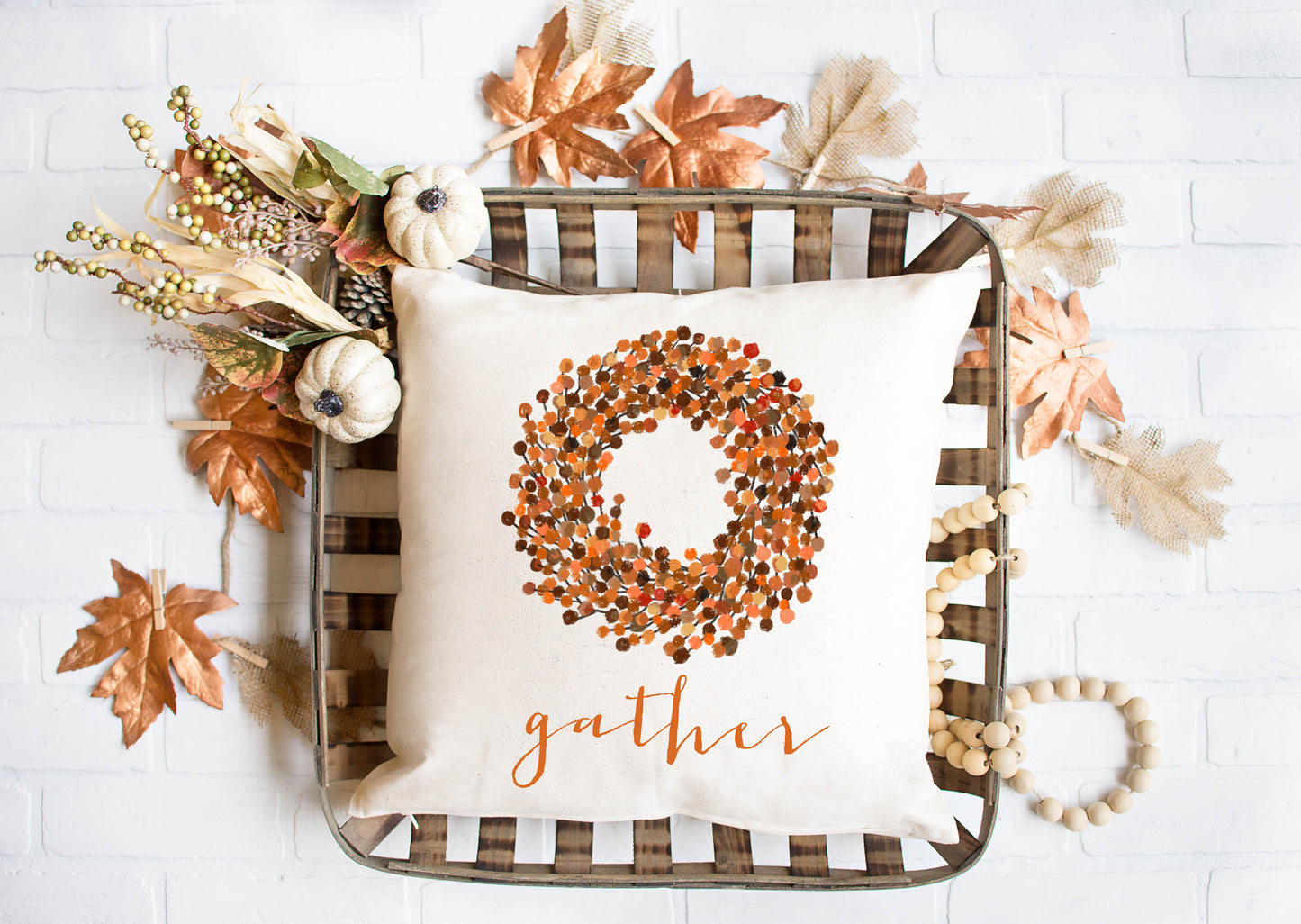 Gather Fall Wreath Pillow