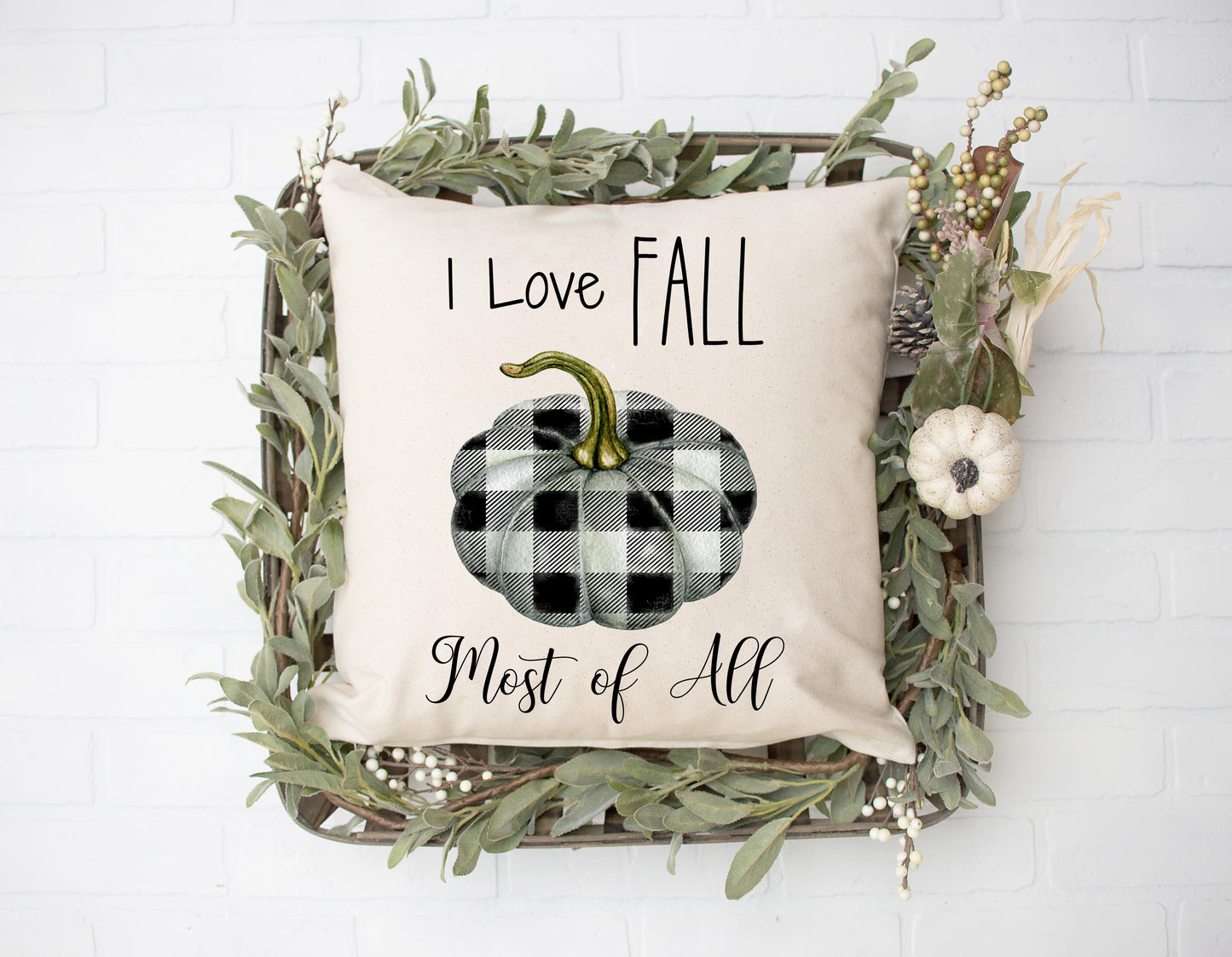 I Love Fall Black & White Buffalo Pillow