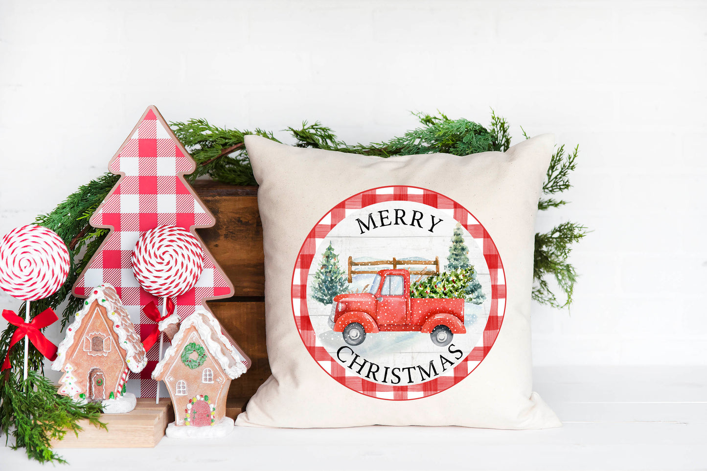 Christmas Truck Circle Pillow