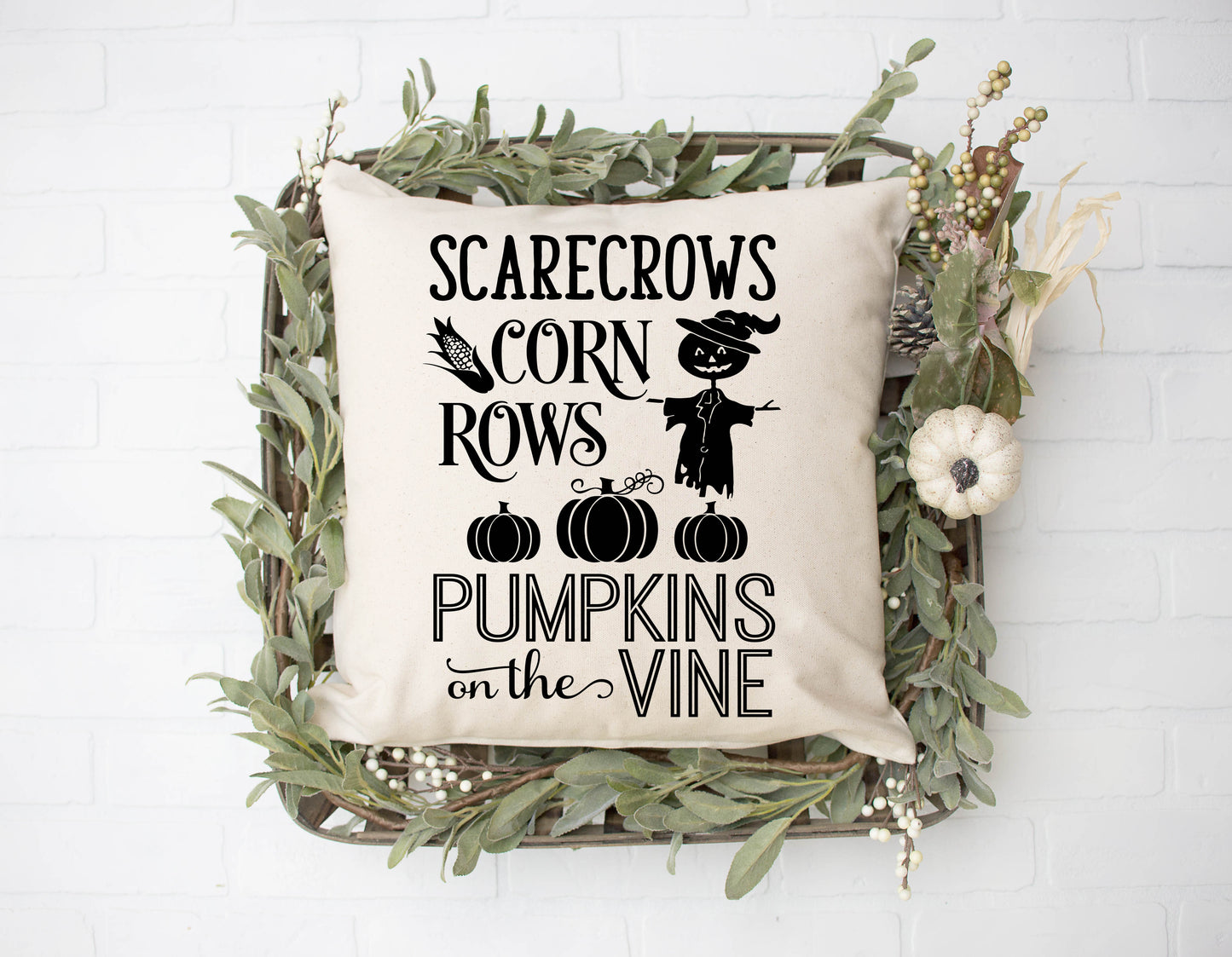 Scarecrows Corn Rows Pillow