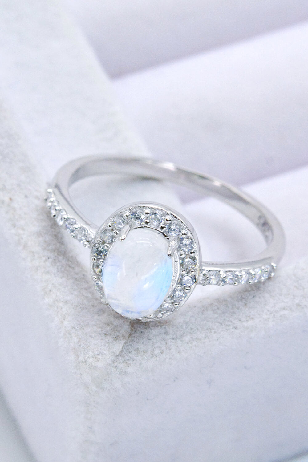 Sterling Silver Natural Moonstone Halo Ring
