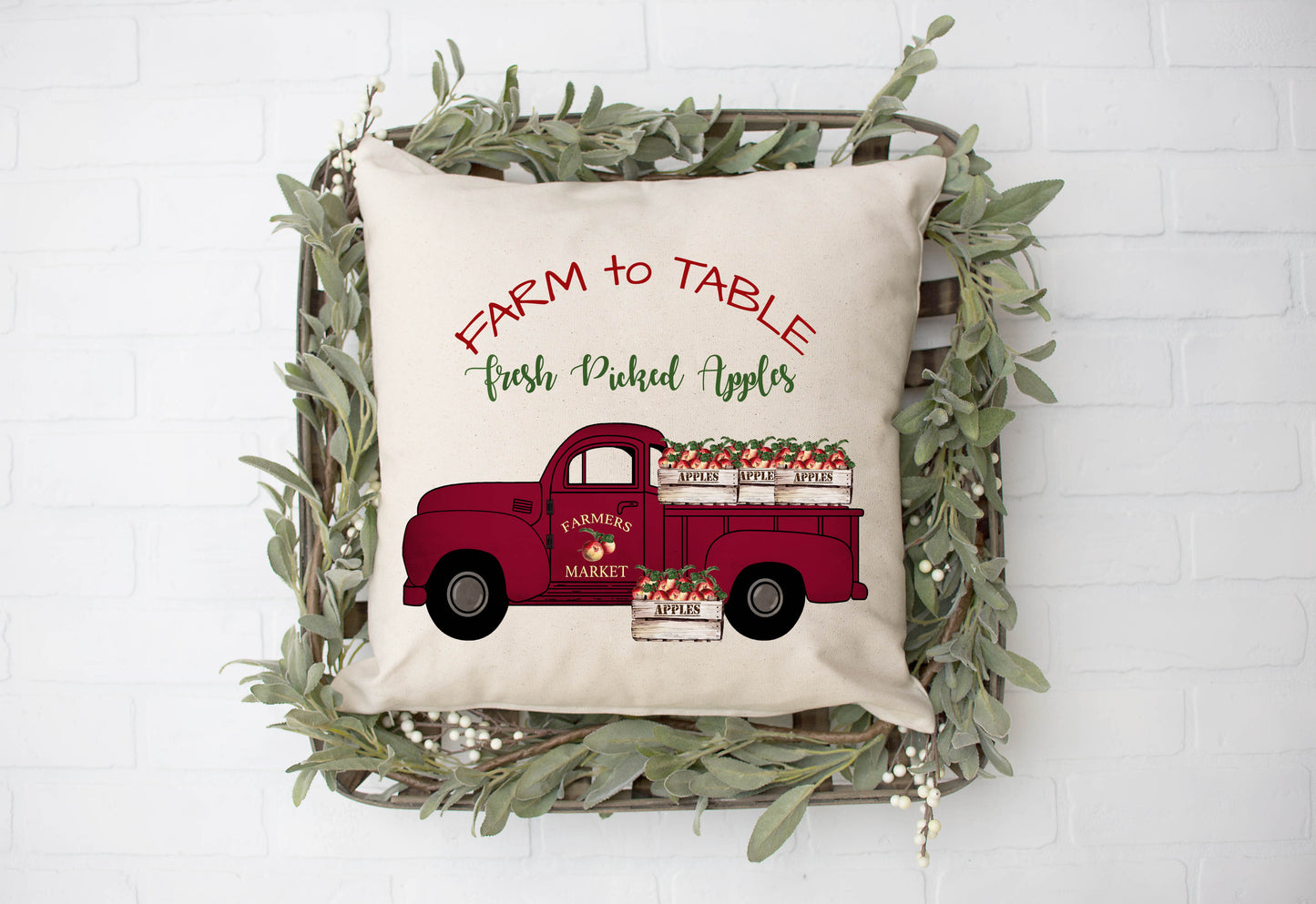 Farm Fresh Apple Truck Pillow