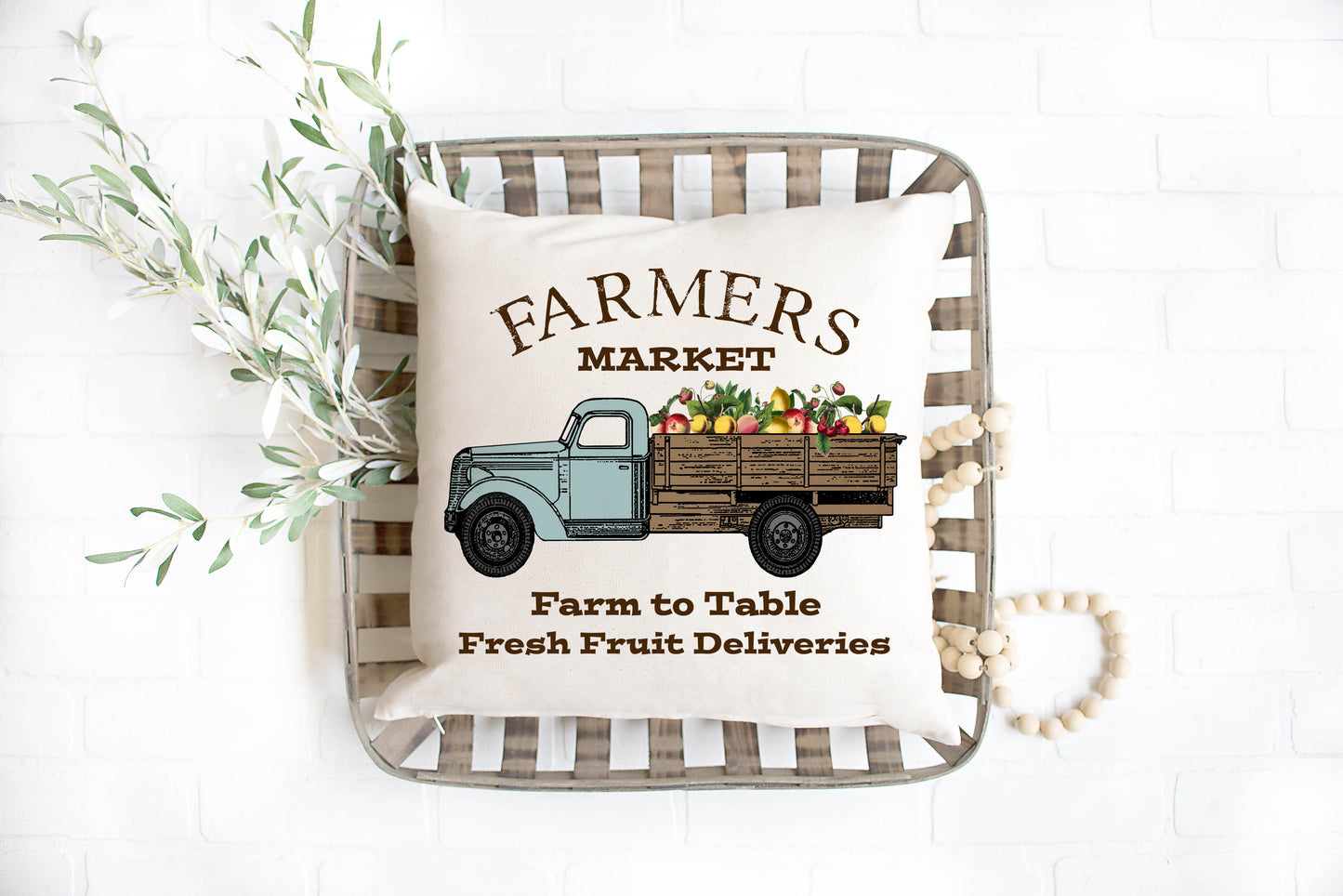 Farm Fresh Fruit Truck Pillow