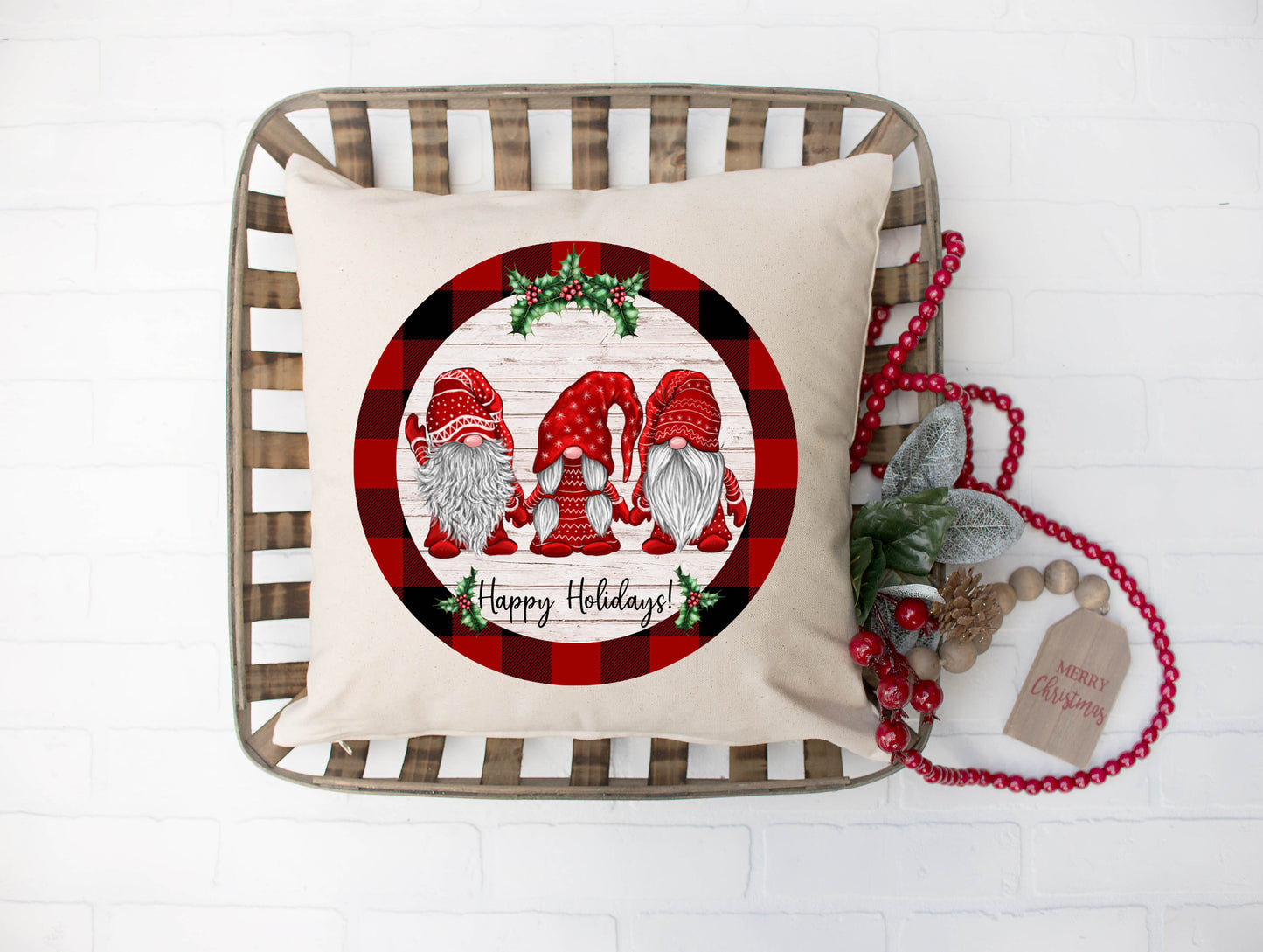 Gnome Christmas Circle Pillow