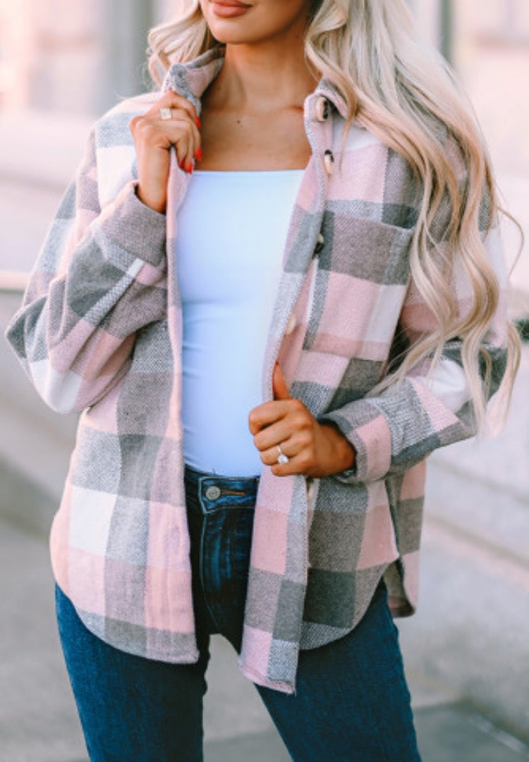 Pink/Grey Plaid Long Sleeve