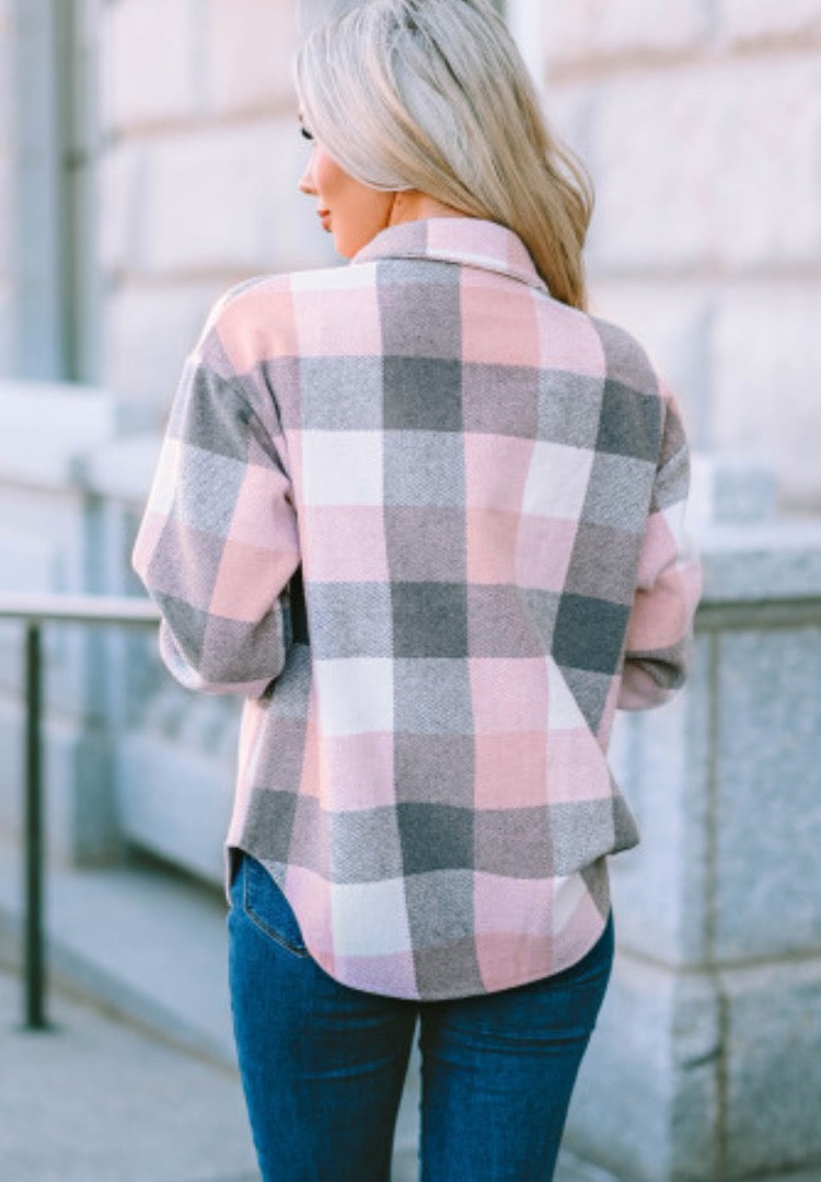 Pink/Grey Plaid Long Sleeve