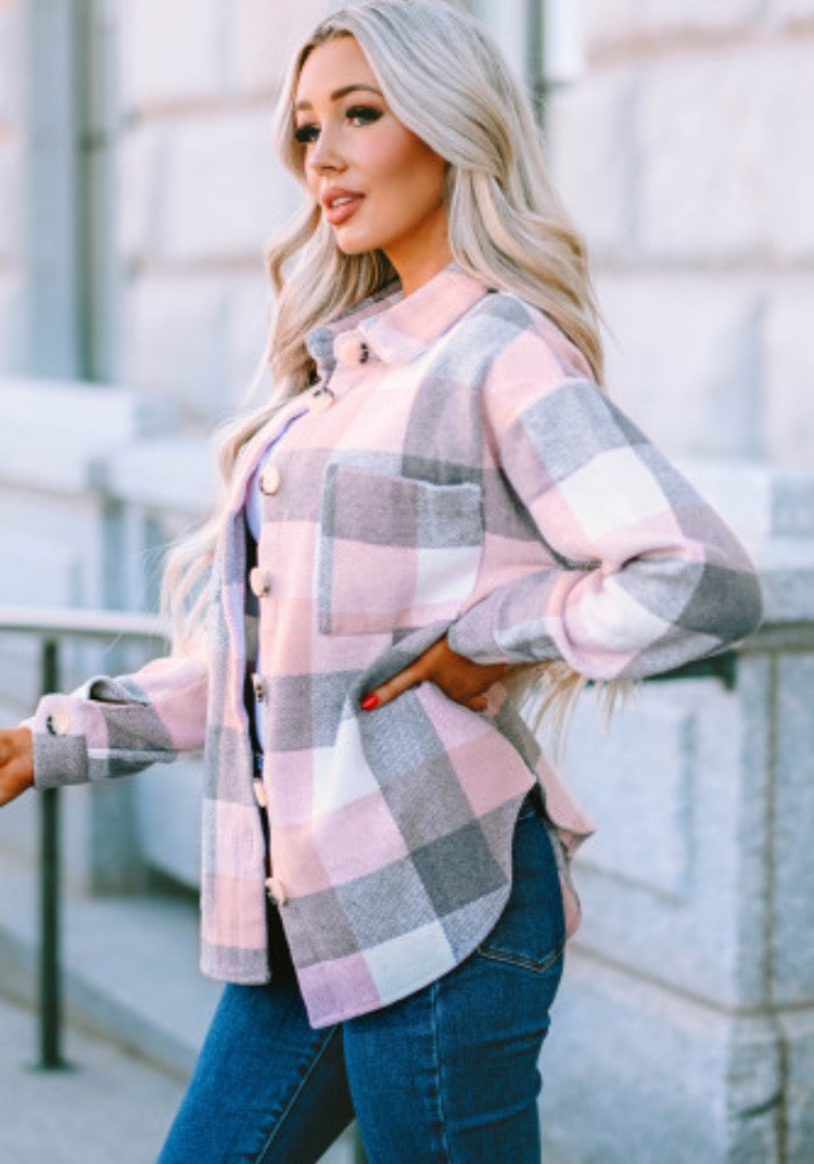 Pink/Grey Plaid Long Sleeve