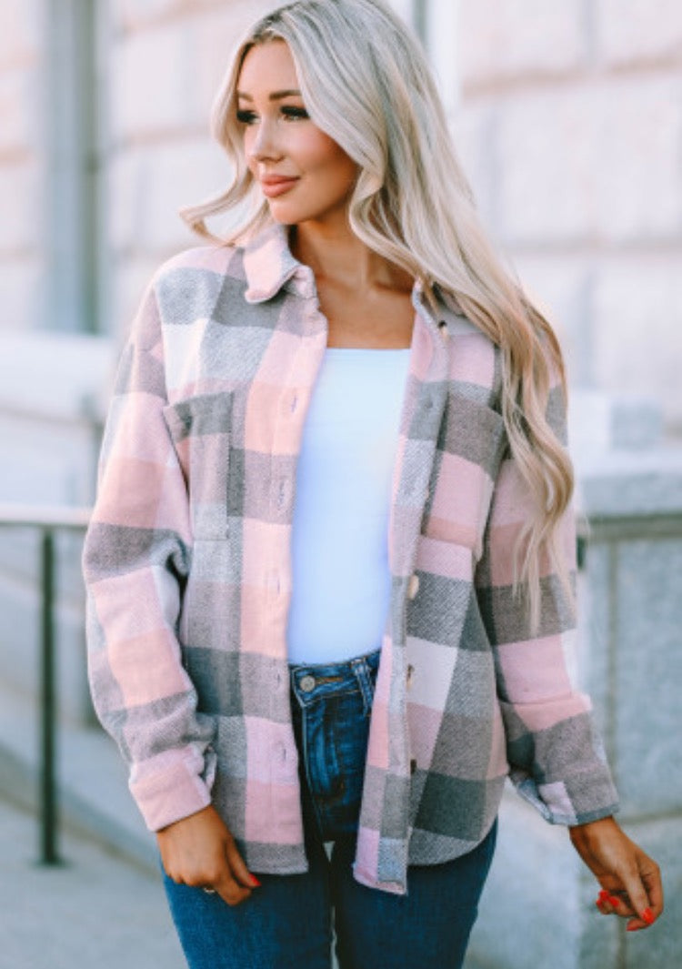 Pink/Grey Plaid Long Sleeve