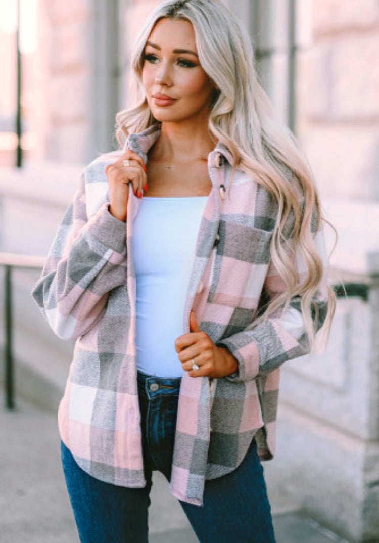 Pink/Grey Plaid Long Sleeve