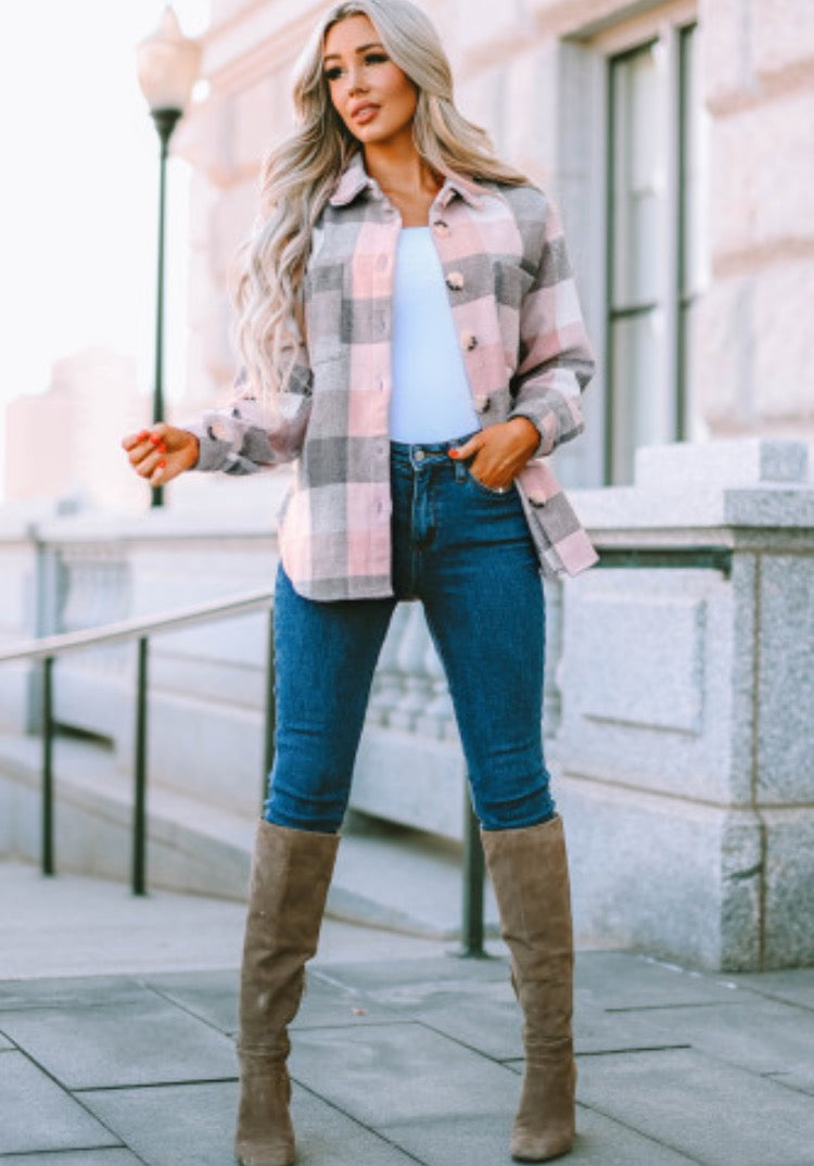 Pink/Grey Plaid Long Sleeve