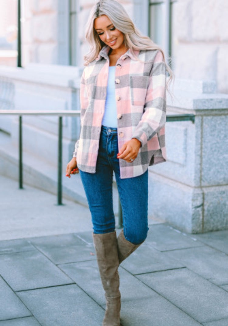 Pink/Grey Plaid Long Sleeve