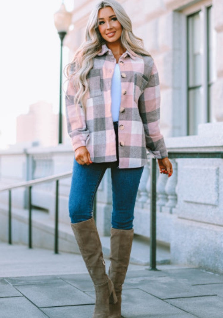 Pink/Grey Plaid Long Sleeve