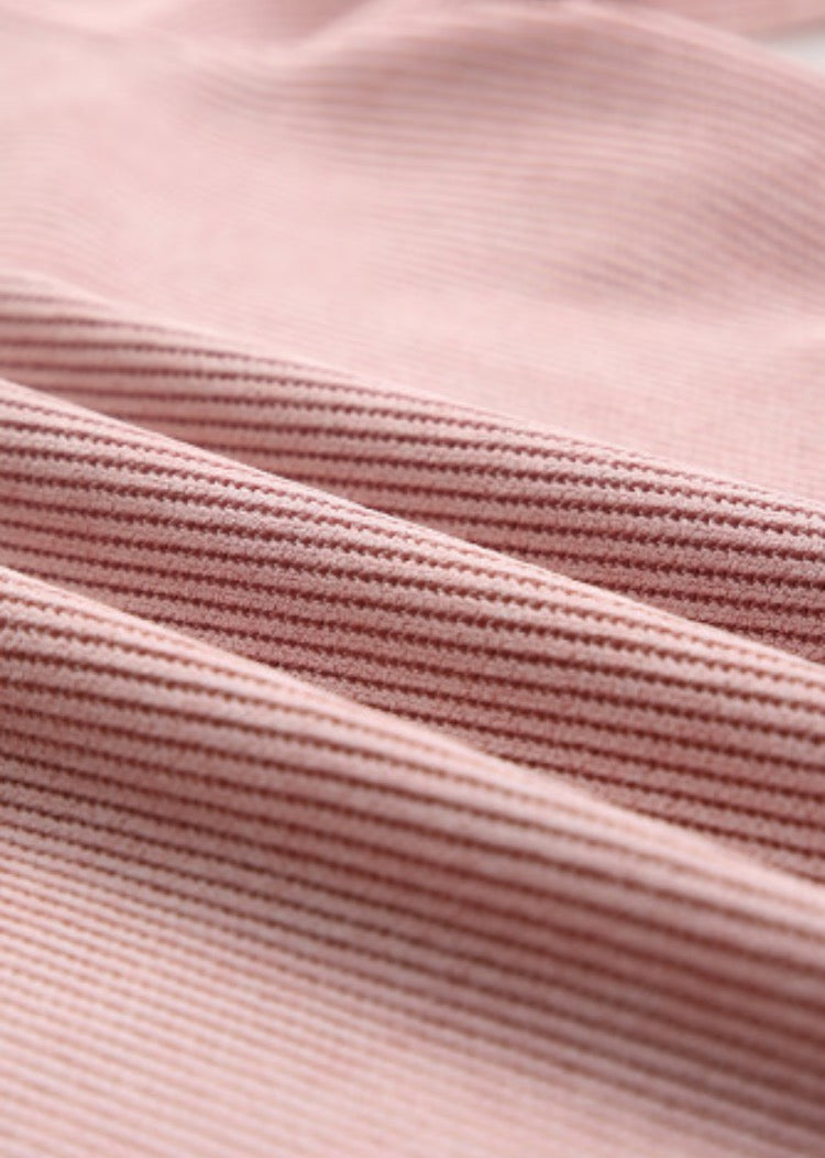 Pink Solid Ribbed Knit Sweatshirt