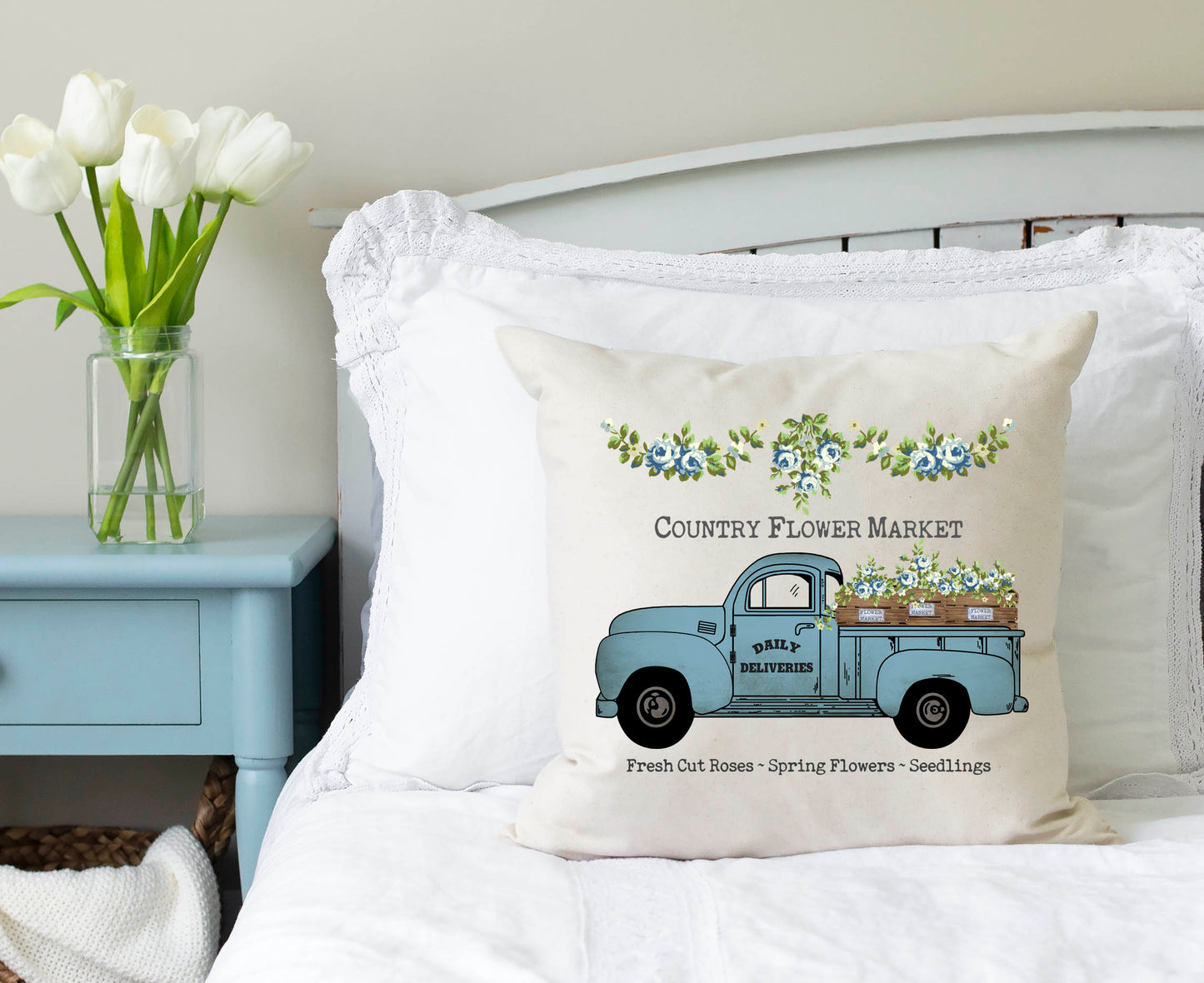 Farmer's Market Blue Pillow