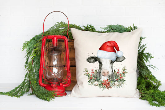 Christmas Cow With Hat Pillow