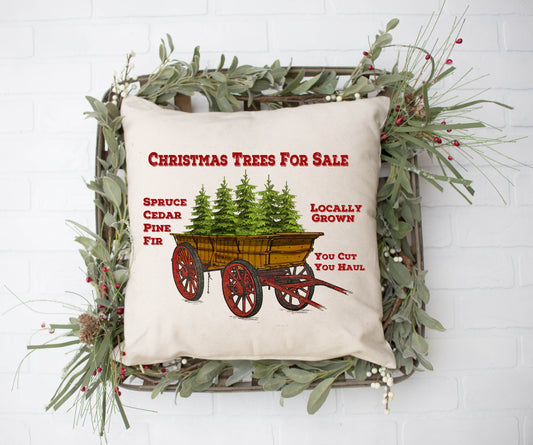 Cut Your Tree Wagon Pillow