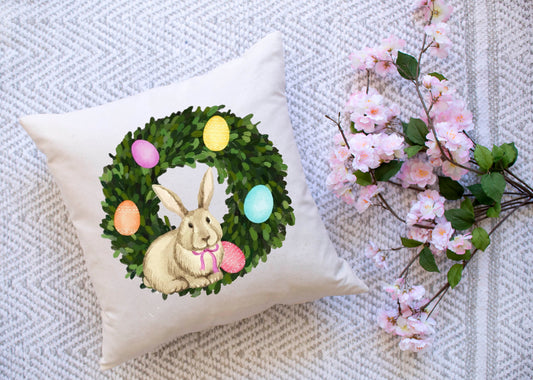 Easter Bunny Wreath Pillow Cover