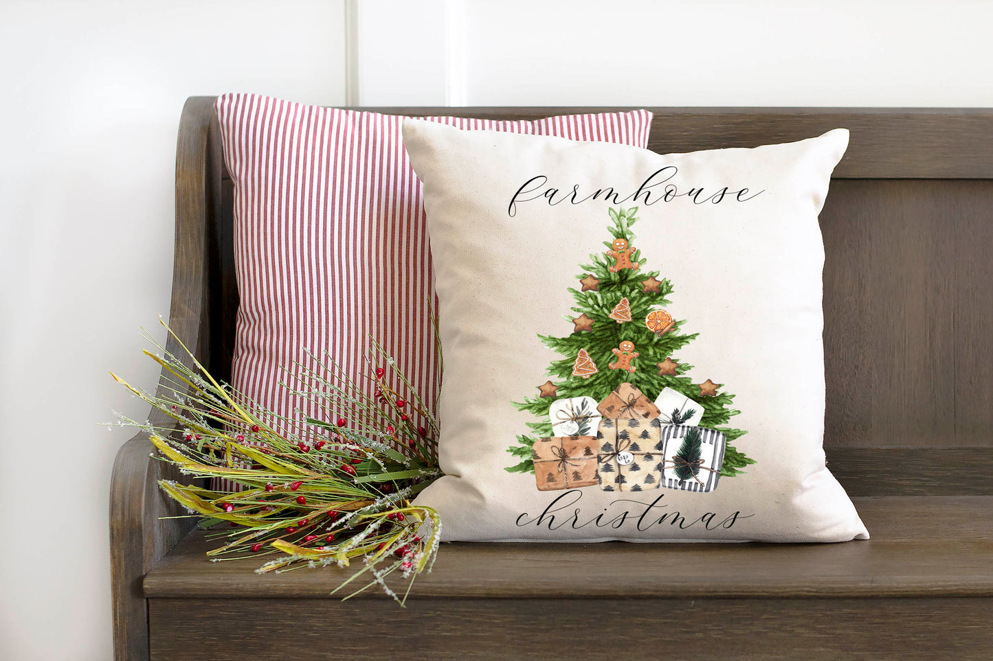 Farmhouse Christmas Black & White Tree Pillow
