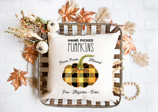 Hand Picked Pumpkins Orange & Black Buffalo Pillow