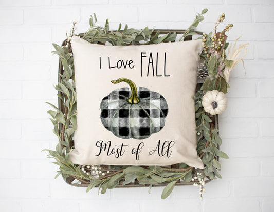 I Love Fall Black & White Buffalo Pillow