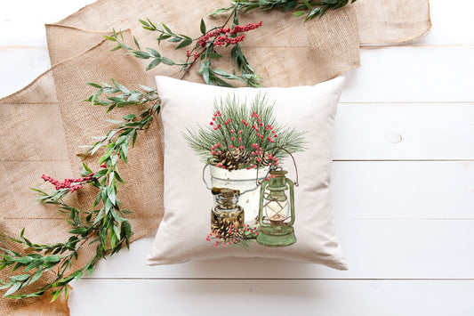 Lantern & Pine Cone Bucket Pillow