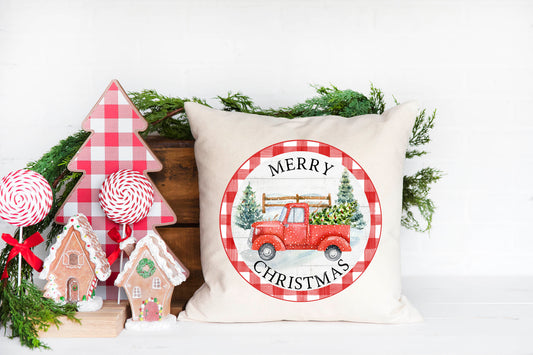 Christmas Truck Circle Pillow