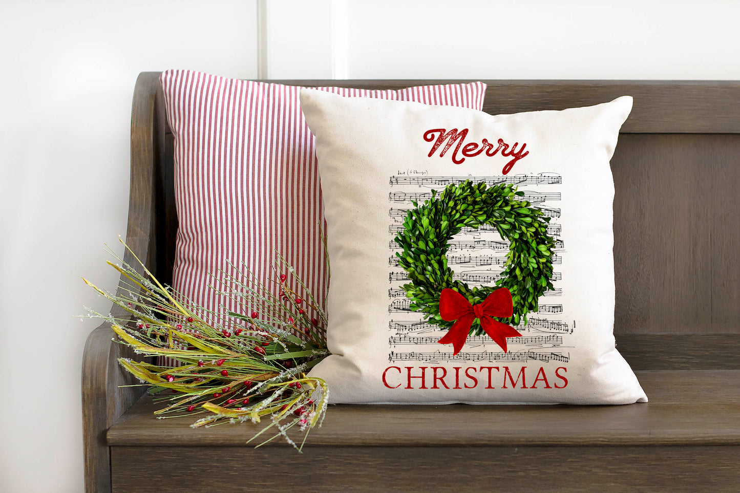 Music Sheet Wreath Pillow