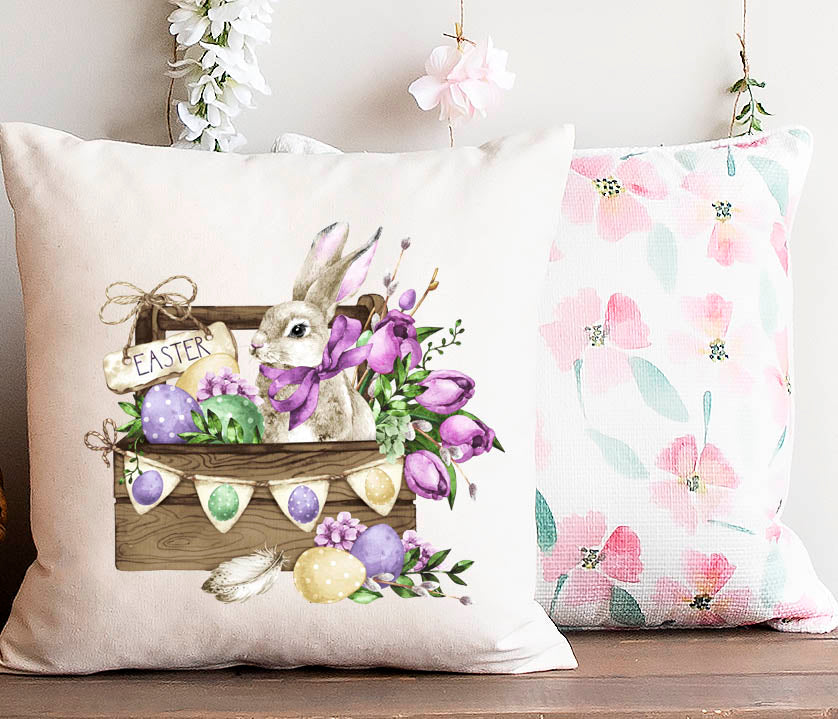 Purple Bunny Basket Pillow Cover
