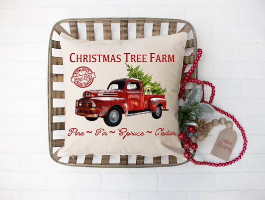 Christmas Dog Truck Pillow