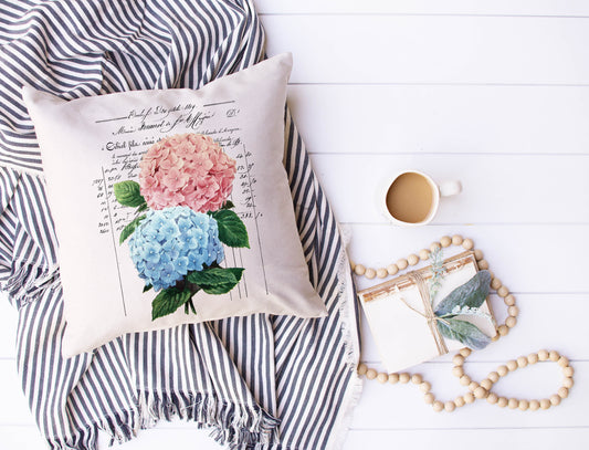 Pink & BlueHydrangea Pillow